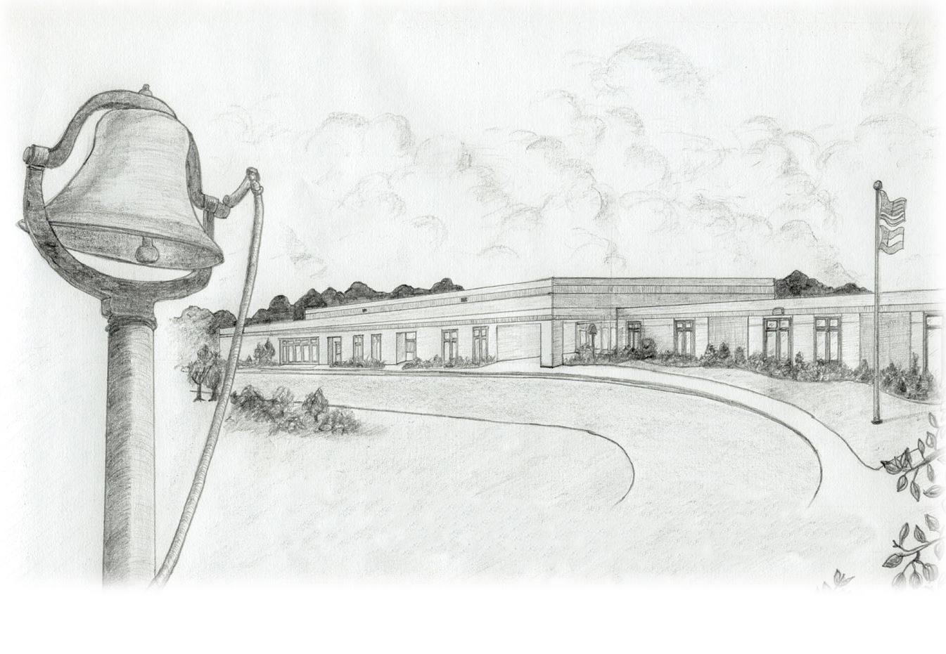 Sketch of our school and its famous school bell 